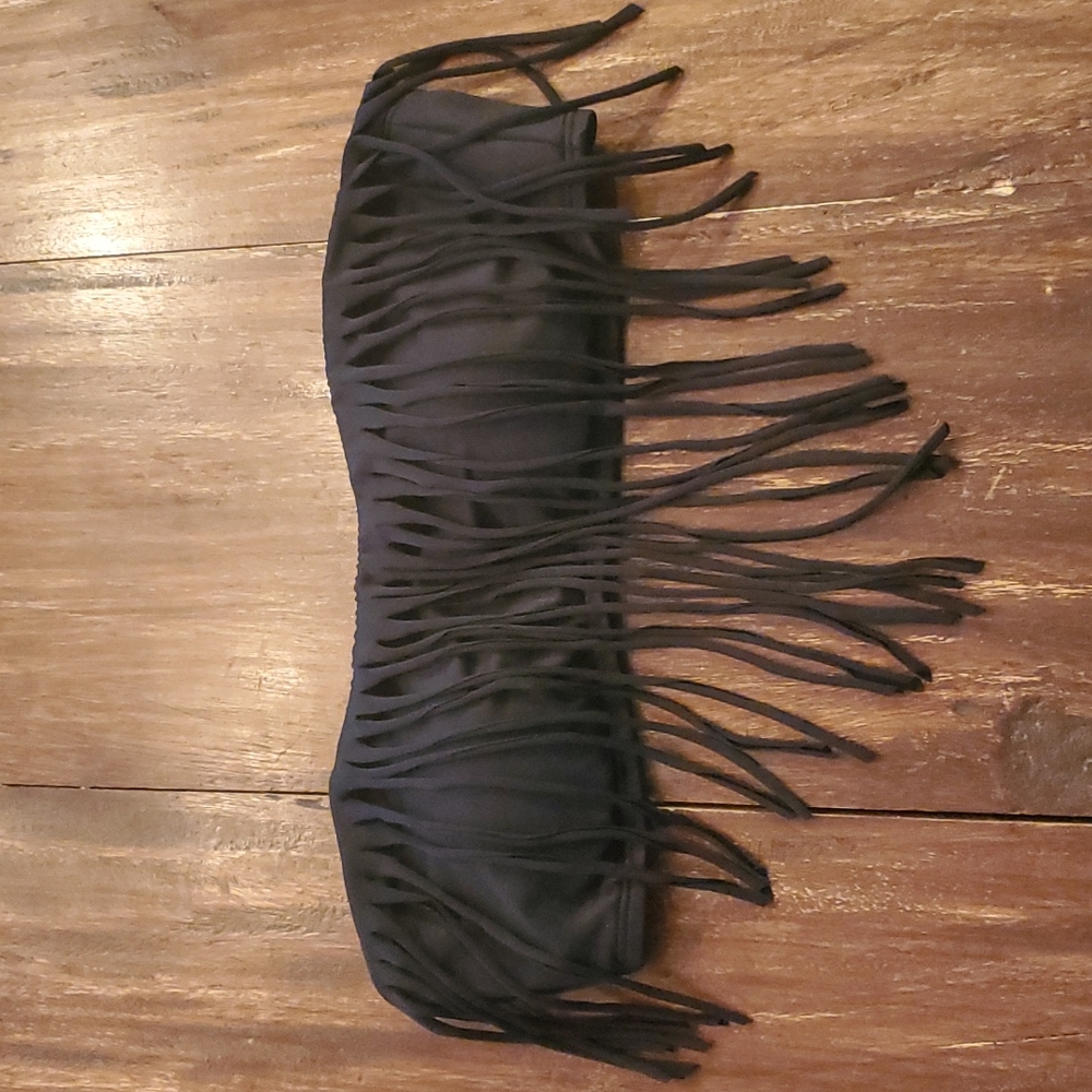 LA Hearts Black Fringe Bikini Top